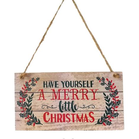 1 décoration de porte en bois de Noël (20 x 10 x 0,5 cm) - Décoration de porte « Joyeux Noël » - Ornement de fête (1/2)