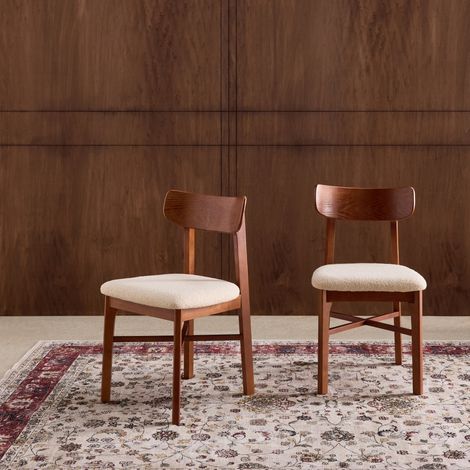 Lot de 2 chaises vintage bois d'hévéa et bouclette - Théa Noyer / Blanc (1/5)