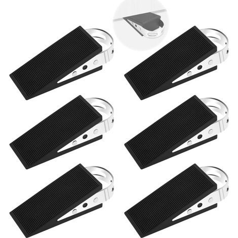 Lot de 6 butées de porte en caoutchouc (9,5 x 5 x 3,2 cm), butée de porte avec poignée en acier inoxydable, cale-porte double face antidérapante et antivol (1/5)