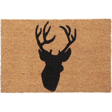 Paillasson Coco, Tapis d’entrée cerf, antidérapant, résistant, 40 x 60 cm, intérieur, extérieur, Nature/Noir (1/5)