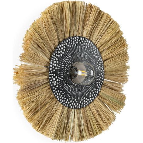Applique ronde en herbe de mer et métal - blanc, noir et naturel (1/5)