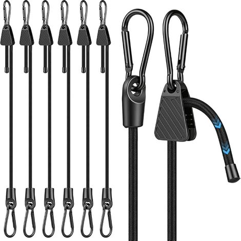 6 x Adjustable Bungee Cord, 30 cm Elastic Bungee Cord with Carabiner (1/5)