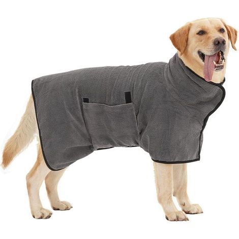 Peignoir pour chien, peignoir en microfibre pour chiens moyens et grands, serviette ultra-absorbante pour chien, peignoir de séchage pour animaux (Gris S) (1/5)
