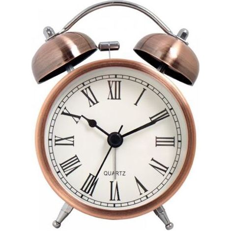 Réveil de voyage rétro silencieux et sans tic-tac, horloge analogique à double cloche à quartz, fonctionnant sur piles (à l'exclusion des piles) (1/5)