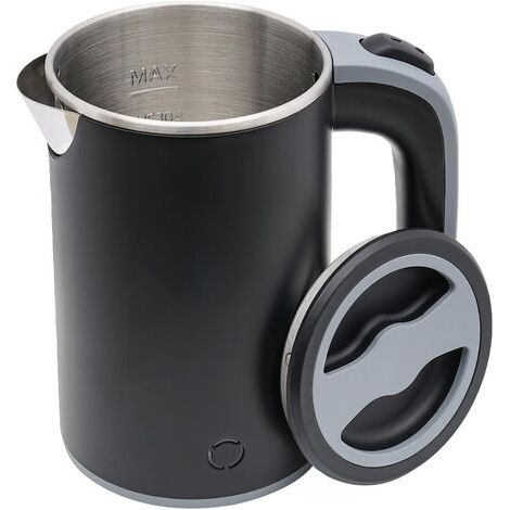 Kleiner Wasserkocher 800 ml – Mini-Teekessel (600 W) – Reise-Wasserkocher aus Edelstahl – Tragbarer elektrischer Wasserkocher (Schwarz)