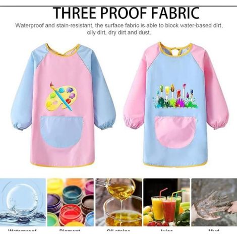 Tablier Enfant - Tablier Peinture Imperméable Pour École Dessin Cuisine - 2 Pièces (1/4)