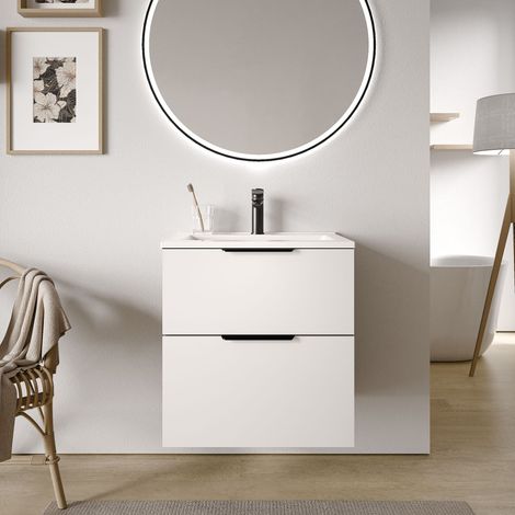 BERNSTEIN - Mueble de baño blanco brillante 60x46x62 cm (largoxanchoxalto), 2 cajones, tiradores cromados - TIM60 Blanco brillante, cromo