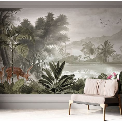 Papier peint autocollant adhésif avec imprimé motifs uniques apparence moderne Oasis tropicale 312x219 cm (1/5)