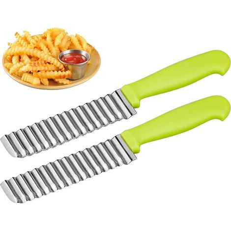 Lot de 2 coupe-frites ondulés en acier inoxydable, hachoir à légumes dentelé. (1/3)
