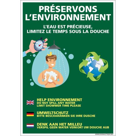 PANNEAU L'EAU EST PRECIEUSE PRESERVONS L'ENVIRONNEMENT (H0450) - Adhésif - 210 x 300 mm