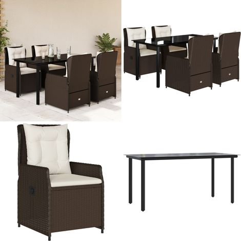 Ensemble à manger de jardin 5 pcs et coussins marron poly rotin - Chaise de jardin - Table de jardin (1/5)