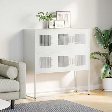 Buffet de Cuisine en Acier Laminé à Froid, Meuble Rangement Blanc 100,5x39x107 cm, Armoire de Salle à Manger Moderne avec Étagères, Console Entrée et Salon (1/5)