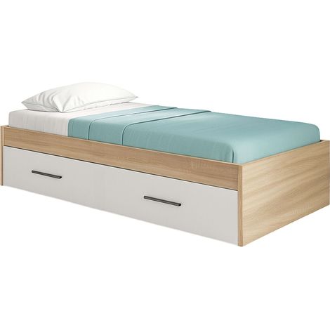 Cama Nido Lopa 90x190 cm Somier Inferior de Arrastre Roble Cambrian y Blanco