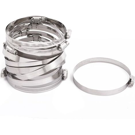 100mm à 120mm Spannbereich Metall US-Typ Schlauchschelle Silberton 15st