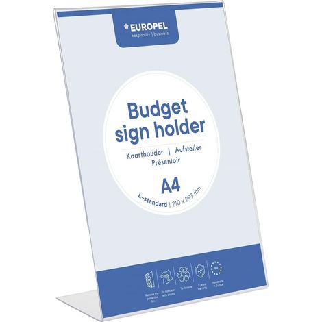 Preisgünstiger Tischaufsteller, T-Fuß, A4-Hochformat, 1,5 mm starkes, transparentes Polystyrol, Schilderhalter, für Restaurants, Hotels, Konferenzen, Empfänge, freistehend und doppelseitig, transparen (1/5)