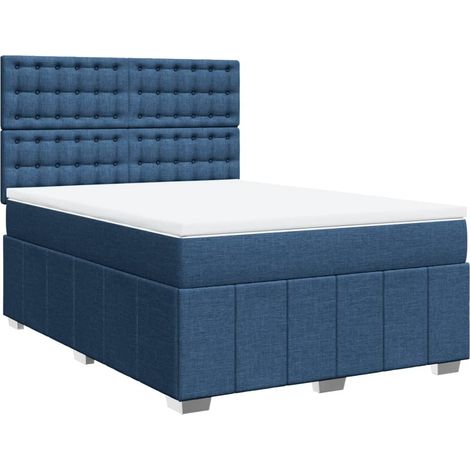 Lit double Lit adulte Sommier à lattes de lit avec matelas Bleu 160x200 cm Tissu (1/5)