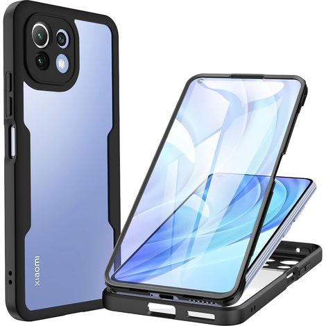 Coque Xiaomi Mi 11 Lite 5G NE /5G /4G, Antichoc Housse avec Protection écran, 360° Protégé Téléphone Etui Double Face Case Transparent Portable Intégrale Coque pour Mi 11 Lite 5G/4G - Noir (1/5)