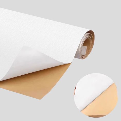(Blanc 50x90cm) Cuir auto-adhésif, adapté à la réparation de canapés, de meubles, de tables et de chaises, fabriqué en cuir artificiel PU. (1/5)