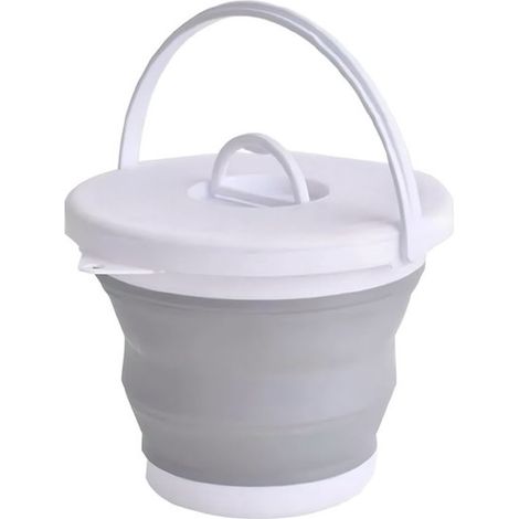 Panier à linge pliable - seau - seau de nettoyage - seau de 5 litres - seau d'extérieur - seau pliable multifonctionnel - Gris - Plastique - Avec couvercle (1/5)