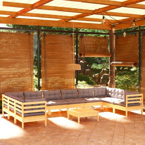 11-tlg. Garten-Lounge-Set mit Grauen Kissen Kiefernholz vidaXL (1/5)