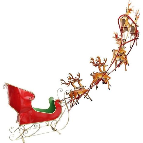 TrAdE Shop Traesio - Decorazione Natalizia A Forma Di Slitta Rossa In Metallo Con 8 Renne 143x160cm 641048 - (1/4)