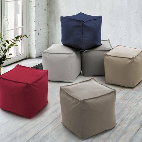 Talamo Italia Puff Annalaura, Puf multifunción, 100% Made in Italy, Sillón relax en tela tapizada, 45x45h45cm, Blanco, con embalaje reforzado (1/5)