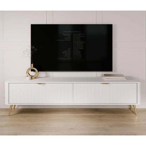 AX LIVING Eleganter TV Lowboard modern Weiß Vespasia 200 2T – 200 cm