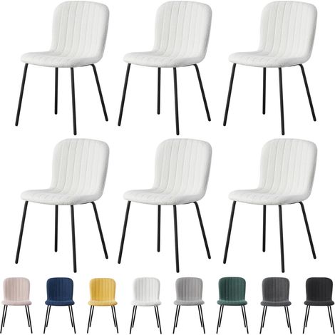 mcc direct Set of 6 Soft Fabric Dining Chairs with Upholstered Seat and Metal Legs for Dining Room, Living Room and Kitchen Room - New Bella BEIGE