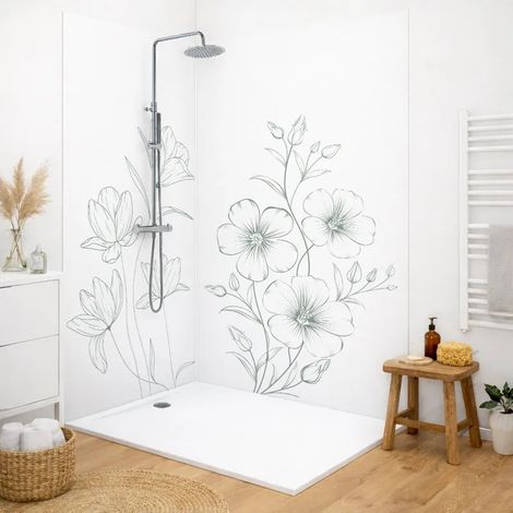 Lot de 2 panneaux de douche en aluminium (90x220 & 120x220 cm) + profilés blanc - Charme - Blanc et Vert (1/5)