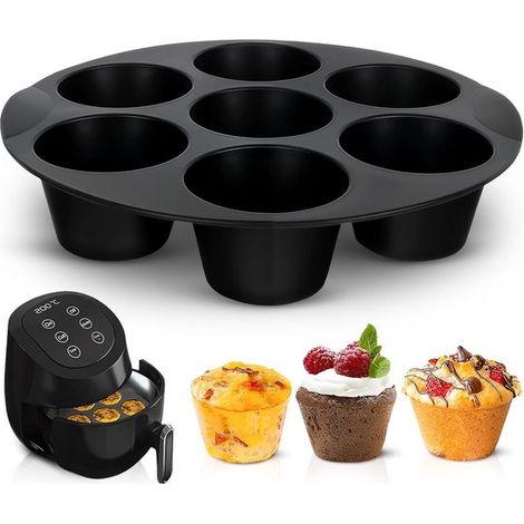 Stampo in silicone per dolci con 7 cavità, antiaderente, 20 cm, riutilizzabile, senza BPA, accessorio per la cottura, stampo in silicone per cupcake per friggitrice ad aria, stampo in silicone per muf (1/5)