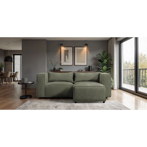 Ecksofa Designersofa NEVIO XS in Stoff Lincoln Moosgrün Ottomane Rechts (1/4)