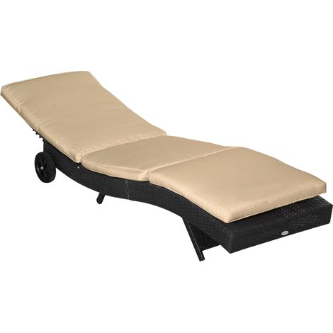 Outsunny Lettino Prendisole Rattan PE con Schienale Regolabile e Cuscino Beige