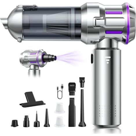 Aspirateur à Main, 25000Pa Aspirateur Voiture Puissant Sans Fil avec Vidage Automatique 1 Touche, 4-en-1 Mini Aspirateur, Moteur sans Balai, 3 Niveaux, Idéal pour les Poils D'animaux, Voiture, Maison (1/5)