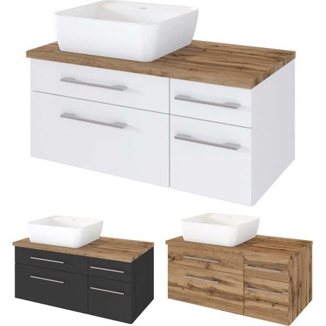Waschtisch-Unterschrank 90 cm mit Siphonausschnitt Links inkl. Keramik Waschbecken TAREE-03 in matt grau, B/H/T: 90/55/47 cm (1/5)