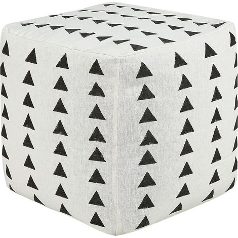 Puf boho cuadrado de algodón decorativo hecho a mano patrón geométrico blanco y negro Tarodi