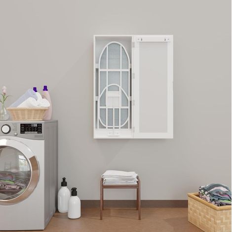Mueble de planchado mural con armario y espejo, MDF blanco 95,5 x 35,5 x 21 cm HAVRYA (1/4)