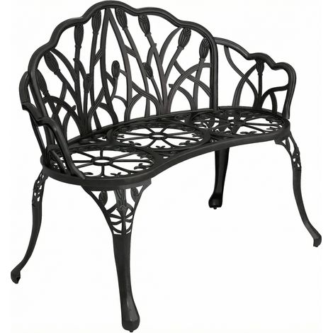 Gartenbank 2-Sitzer Gussaluminium wetterfest Outdoor Sitzbank mit Tulpen-Rückenlehne Blumenmotiv 99 x 57 x 78 cm