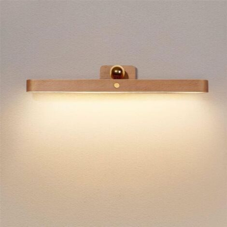 Applique murale LED en bois 4000K Intensité variable 3 niveaux Interrupteur tactile Installation sans vis Veilleuse rechargeable (1/4)