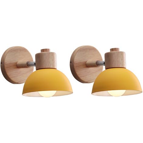 royaluxe- (2X) 15CM Applique Murale Rétro Moderne Applique Murale En Bois Et Métal Lampe Murale Nordique Simple, Angle Réglable, (Jaune) (1/5)