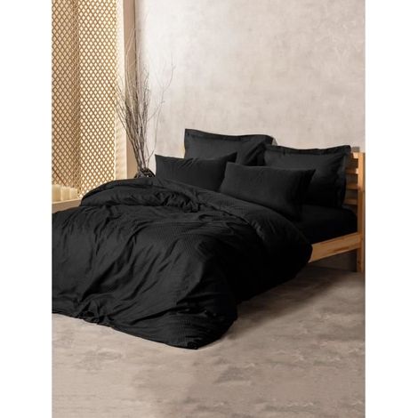 Bettwäsche - 1 Bettbezug 220 x 240 cm + 2 Kissenbezüge 60 x 60 cm - 100% verstärkter Baumwolle - Schwarz
