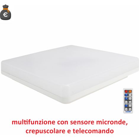 Plafonnier LED Alcapower 24W Quadra CCT avec capteur micro-ondes et télécommande, température de couleur réglable 3000K-4000K-6000K, protection IP54