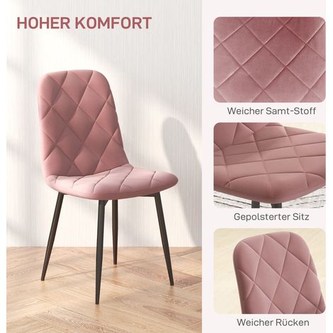 Lot de 4 chaises de salle à manger, chaises de cuisine avec dossier, texture velours, fauteuils, 45 x 54 x 87 cm, rose (1/4)
