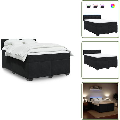 Sommier à lattes de lit et matelas Noir 160x200 cm Velours - Lit Plateforme - Lit Design - Lit Moderne - Lit Velours - Lit Avec Éclairage Led (1/5)