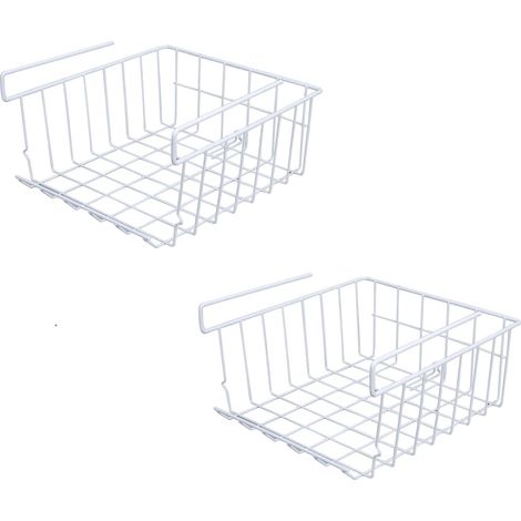 Panier de rangement sous étagère, panier de rangement suspendu, panier en métal avec étagères empilables, convient aux cuisines, bureaux, garde-manger, salles de bains et armoires, lot de 2 (320x280x1