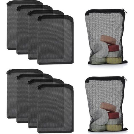 Lot de 10 sacs filtrants pour aquarium avec fermeture éclair en maille fine à haut débit - Sacs réutilisables pour charbon actif, biosphères (10 pièces, noir)