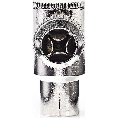 IEC (coaxial)  En ángulo  Mujer  Niquelado  75 ohmios  Tornillo  Diámetro de entrada del cable: 7,0 mm  Metales  Plata  2 uds.  Bolsa de plastico