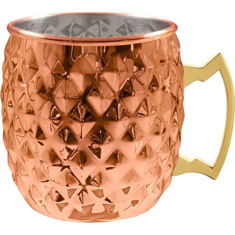 Becher Tasse Diamond Moscow Mule en Cuivre avec Motif Diamant, 550 ml, Design Élégant et Luxueux pour Cocktails, Bière sur Glace, Idéal pour Bar, Restaurant et Cuisine Maison