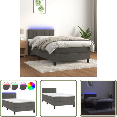 The Living Store Boxspringbett mit Matratze & LED Dunkelgrau 100x200 cm Samt - Boxspringbett - Doppelbett - Samtbett - Luxusbett - Schlafzimmermöbel (1/5)