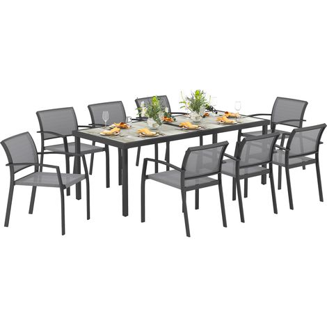 Set da Giardino con Tavolo da Pranzo Rettangolare e 8 Sedie Impilabili con Braccioli Grigio (1/5)