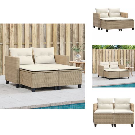Canapé de jardin 2 places avec tabourets beige résine tressée - Canapé De Jardin - Salon De Jardin - Mobilier De Jardin - Résine Tressée - Pouf Pliable (1/5)